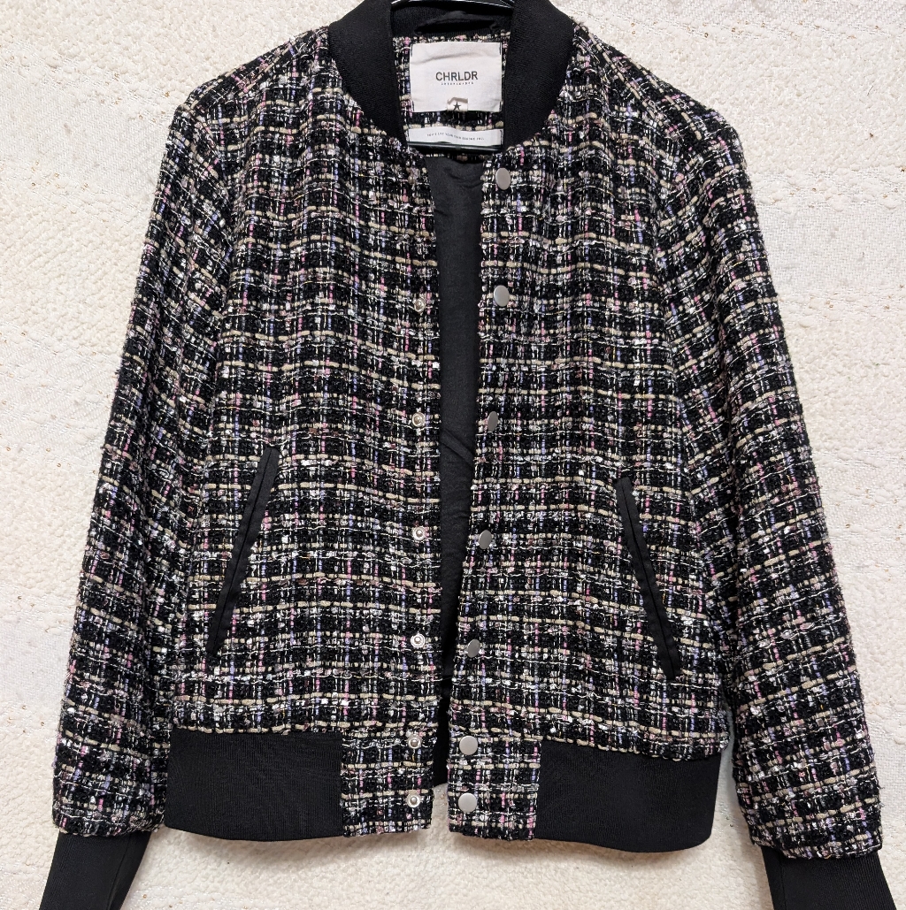 Chrldr Black Tweed Jacket, Boucle Varsity Jacket